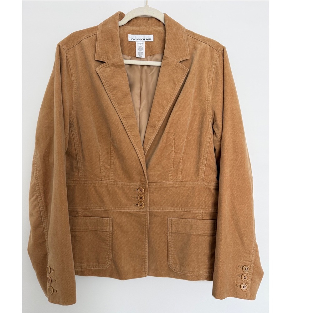 VTG Jones New York Sport XL Camel Velvet Blazer Jacket 90s‎ Preppy Quiet Luxury